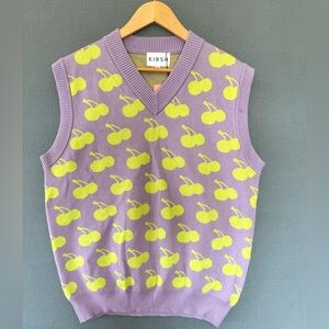 Kirsh Cherry Knit Sweater Vest Lavender Lime M NWT K-Fashion Y2K Aesthetic